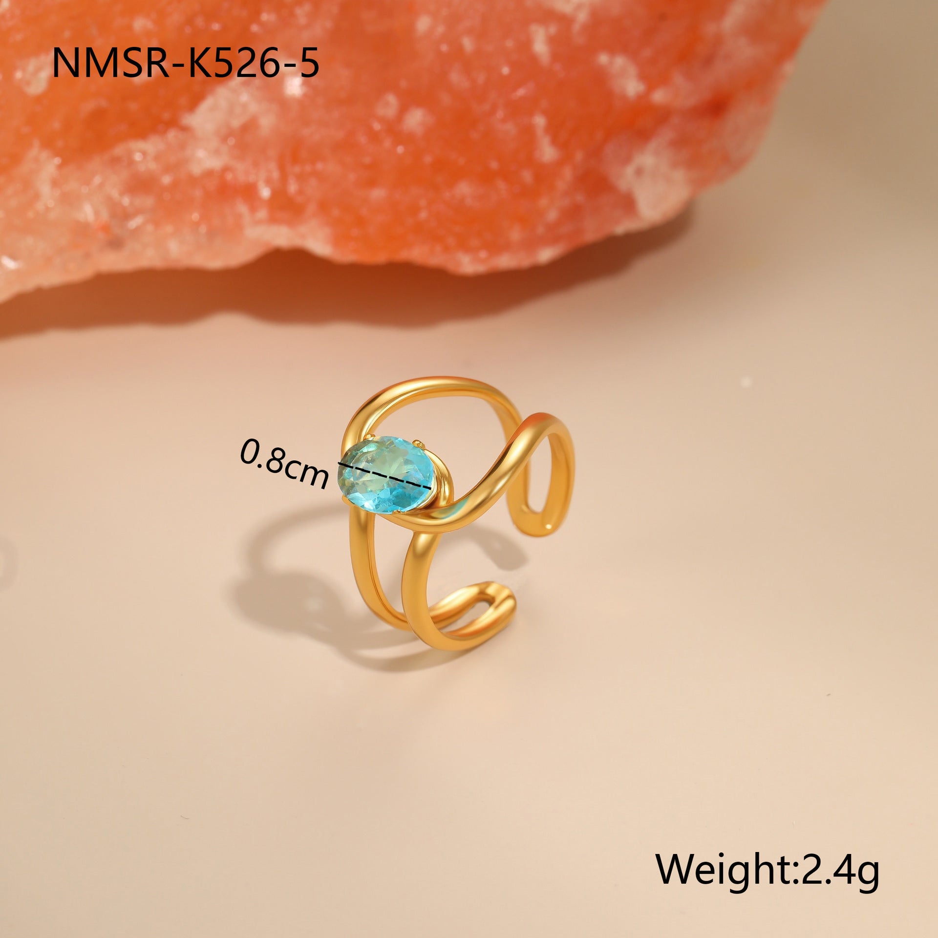 Wholesale Hollow irregular blue zircon stainless steel ring gold-plated ring